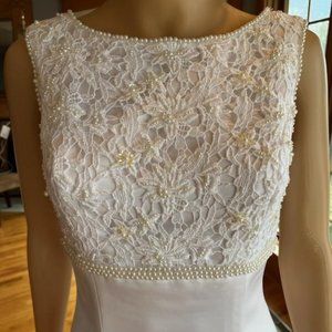 *Amy Lee White Beaded Lace Satin Tank Empire Wedding Dress Bridal Gown Size 10
